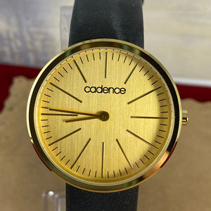 Cadence Gold Tone Watch Black Leather Strap